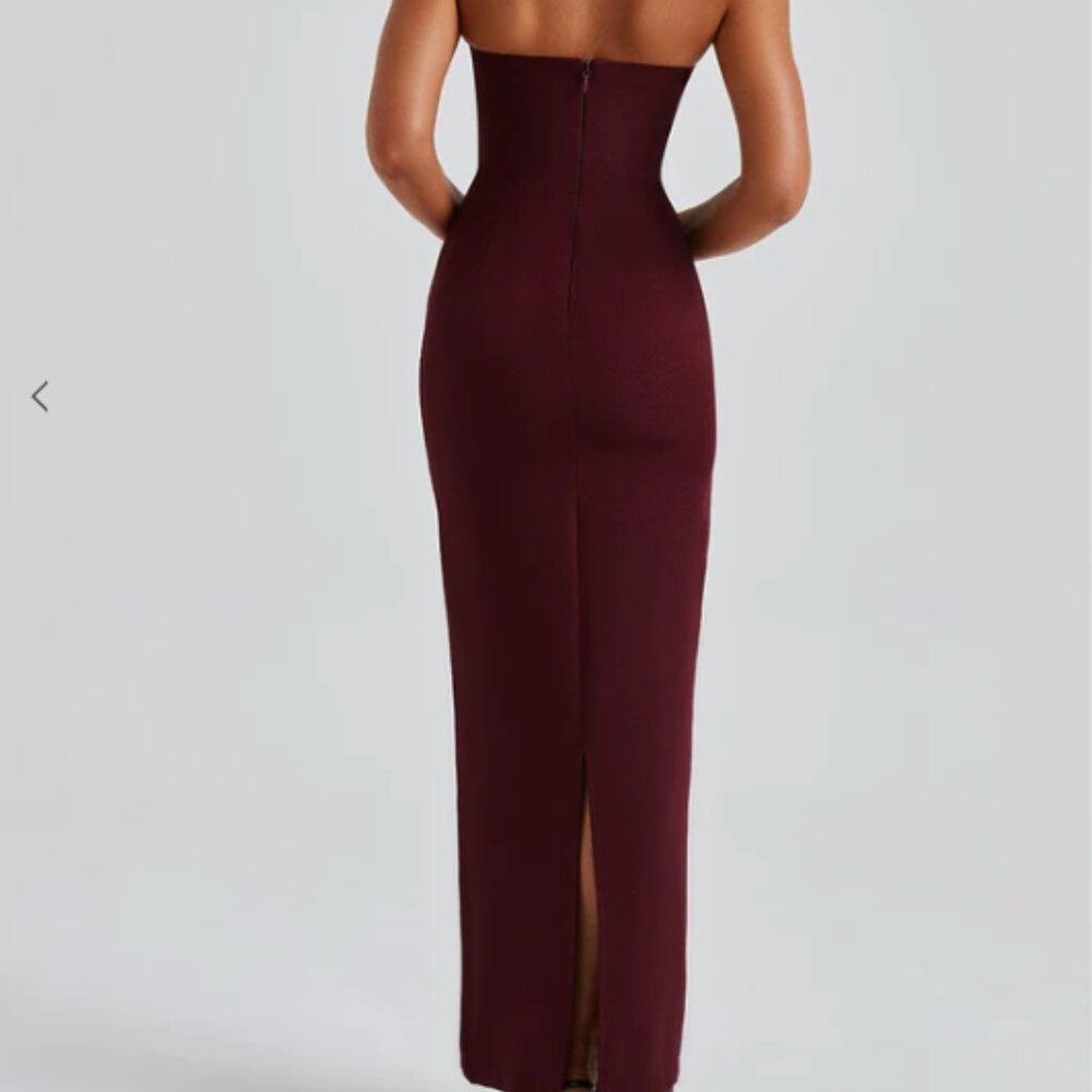 BABYBOO Yulia Maxi Dress Womens Medium Cherry Lacquer Red Split Back Pleat Front - Picture 2 of 8